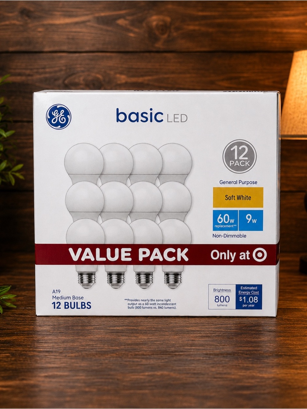 GE Basic LED A19 Soft White 60W Replacement 9W 800 Lumens 12 Pack NEW